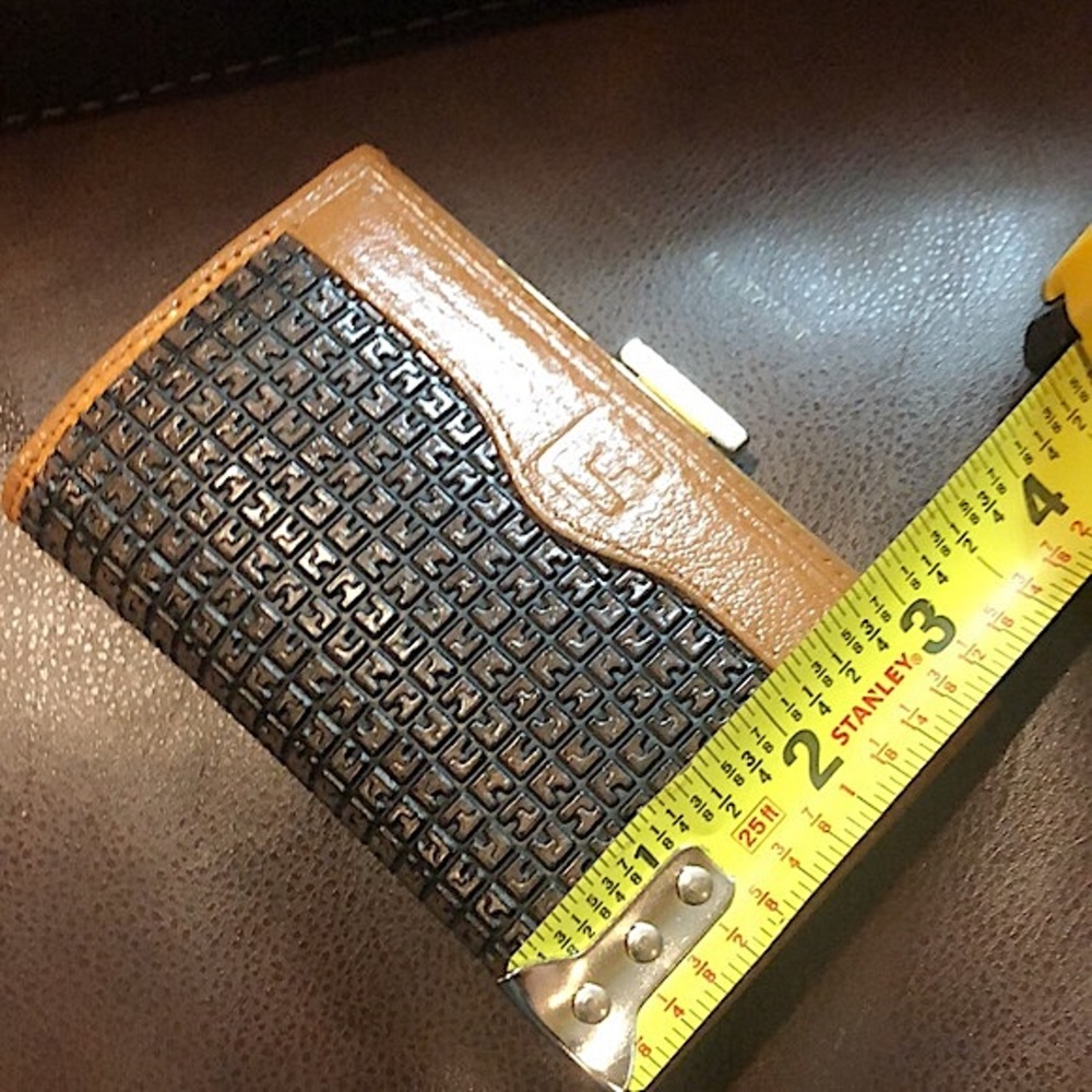 TED LAPIDUS Leather and Monogramed Hinged Wallet Clutch Engraved Clasp - Picture 9 of 15